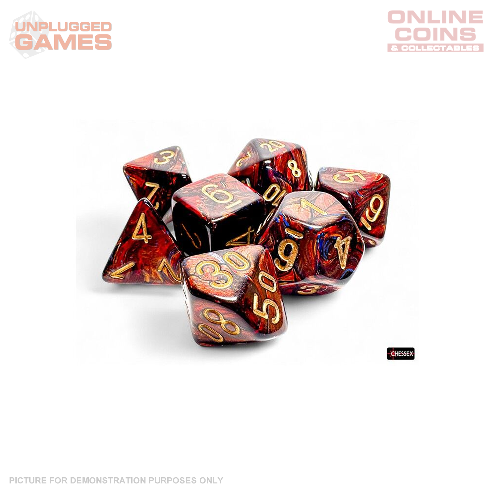 Chessex - Scarab Mega-hedral Blue Blood Gold 7-Die Set